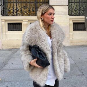 Zara Faux Fur Coat in Light Beige